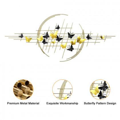 HMR - 59.1" Modern Butterfly Wall Decor Creative Metal Wall Art in Gold & Black Living Room