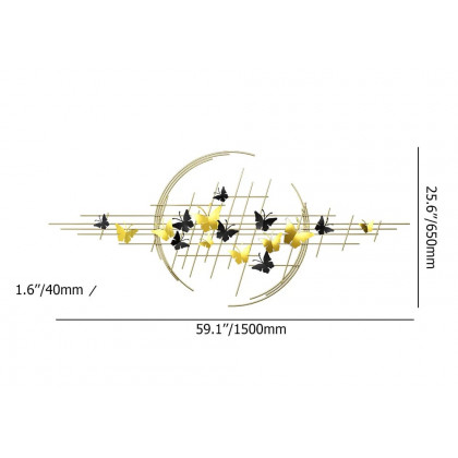 HMR - 59.1" Modern Butterfly Wall Decor Creative Metal Wall Art in Gold & Black Living Room
