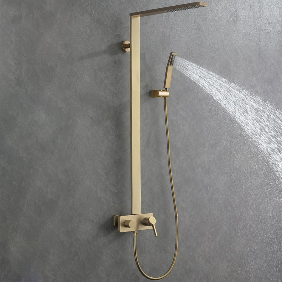 HMR - Exposed Brushed Gold Wall-Mount Rain Shower System with Hand Shower
