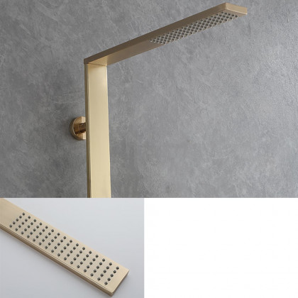 HMR - Exposed Brushed Gold Wall-Mount Rain Shower System with Hand Shower