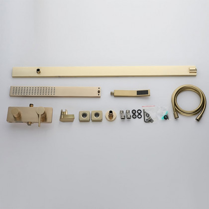 HMR - Exposed Brushed Gold Wall-Mount Rain Shower System with Hand Shower