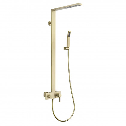 HMR - Exposed Brushed Gold Wall-Mount Rain Shower System with Hand Shower