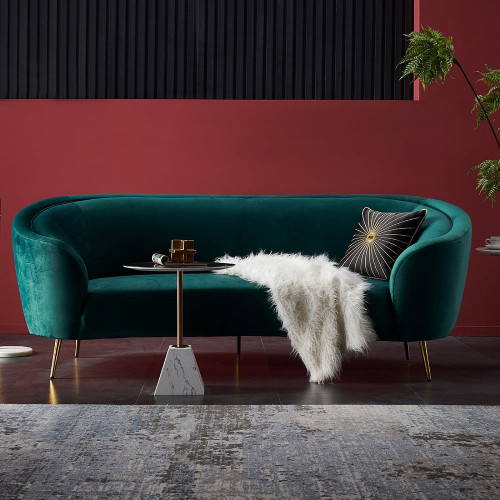 HMR - 92" Velly Modern Deep Green Velvet Sofa with Metal Legs