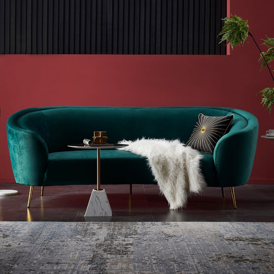 HMR - 92" Velly Modern Deep Green Velvet Sofa with Metal Legs