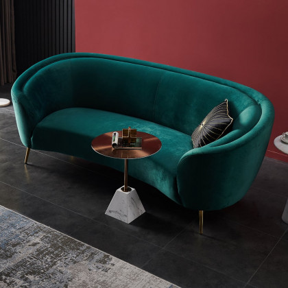 HMR - 92" Velly Modern Deep Green Velvet Sofa with Metal Legs
