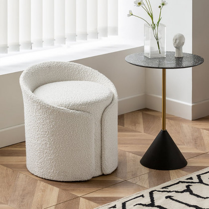 HMR - Modern White Round Lamb Wool Vanity Stool with Backrest