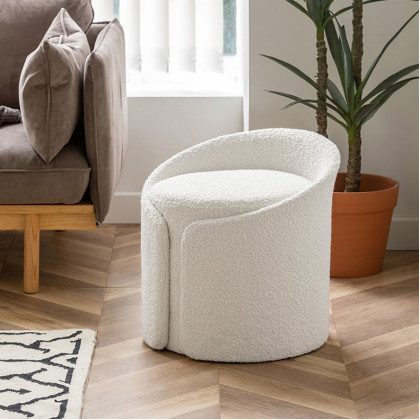 HMR - Modern White Round Lamb Wool Vanity Stool with Backrest