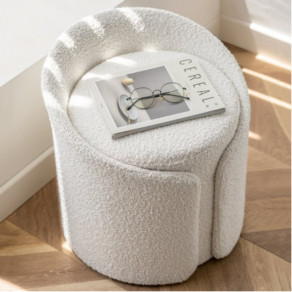 HMR - Modern White Round Lamb Wool Vanity Stool with Backrest
