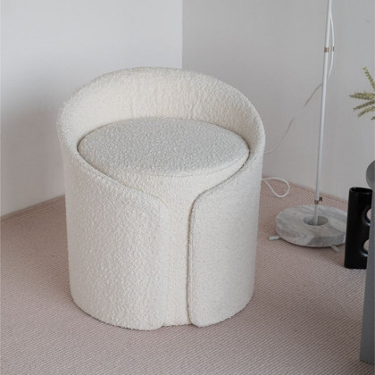 HMR - Modern White Round Lamb Wool Vanity Stool with Backrest