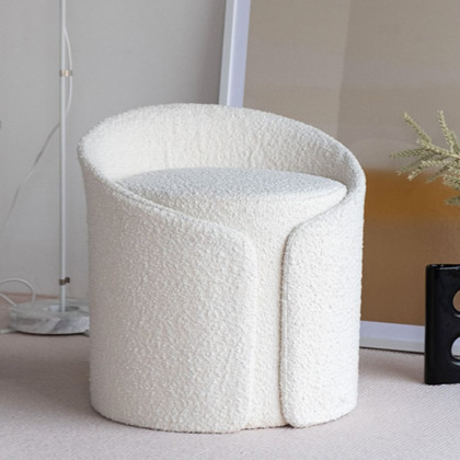 HMR - Modern White Round Lamb Wool Vanity Stool with Backrest