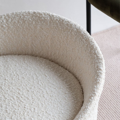 HMR - Modern White Round Lamb Wool Vanity Stool with Backrest
