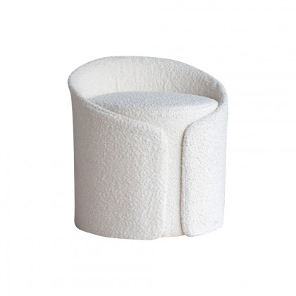 HMR - Modern White Round Lamb Wool Vanity Stool with Backrest