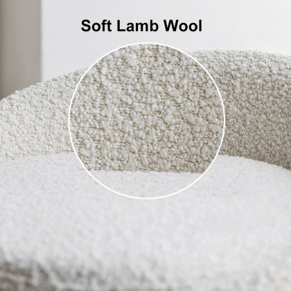 HMR - Modern White Round Lamb Wool Vanity Stool with Backrest