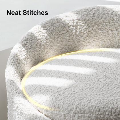 HMR - Modern White Round Lamb Wool Vanity Stool with Backrest