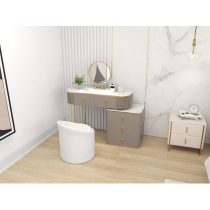 HMR - Modern White Round Lamb Wool Vanity Stool with Backrest