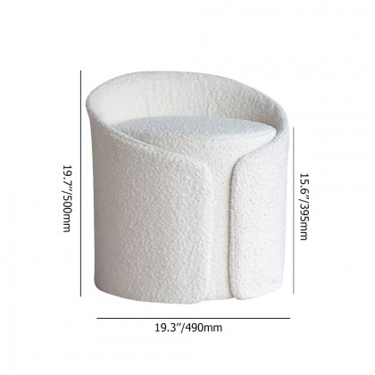 HMR - Modern White Round Lamb Wool Vanity Stool with Backrest