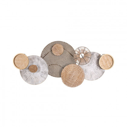 HMR - 49.6" Japandi Round Woven Rattan Large Wall Decor Overlapping Wooden Art for Living Room