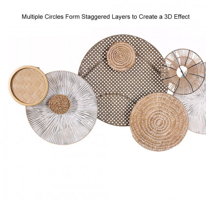 HMR - 49.6" Japandi Round Woven Rattan Large Wall Decor Overlapping Wooden Art for Living Room