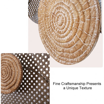 HMR - 49.6" Japandi Round Woven Rattan Large Wall Decor Overlapping Wooden Art for Living Room