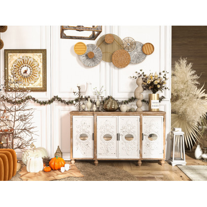 HMR - 49.6" Japandi Round Woven Rattan Large Wall Decor Overlapping Wooden Art for Living Room