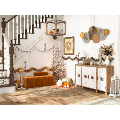 HMR - 49.6" Japandi Round Woven Rattan Large Wall Decor Overlapping Wooden Art for Living Room