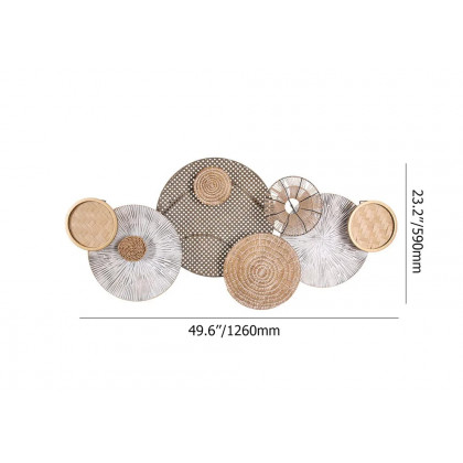 HMR - 49.6" Japandi Round Woven Rattan Large Wall Decor Overlapping Wooden Art for Living Room