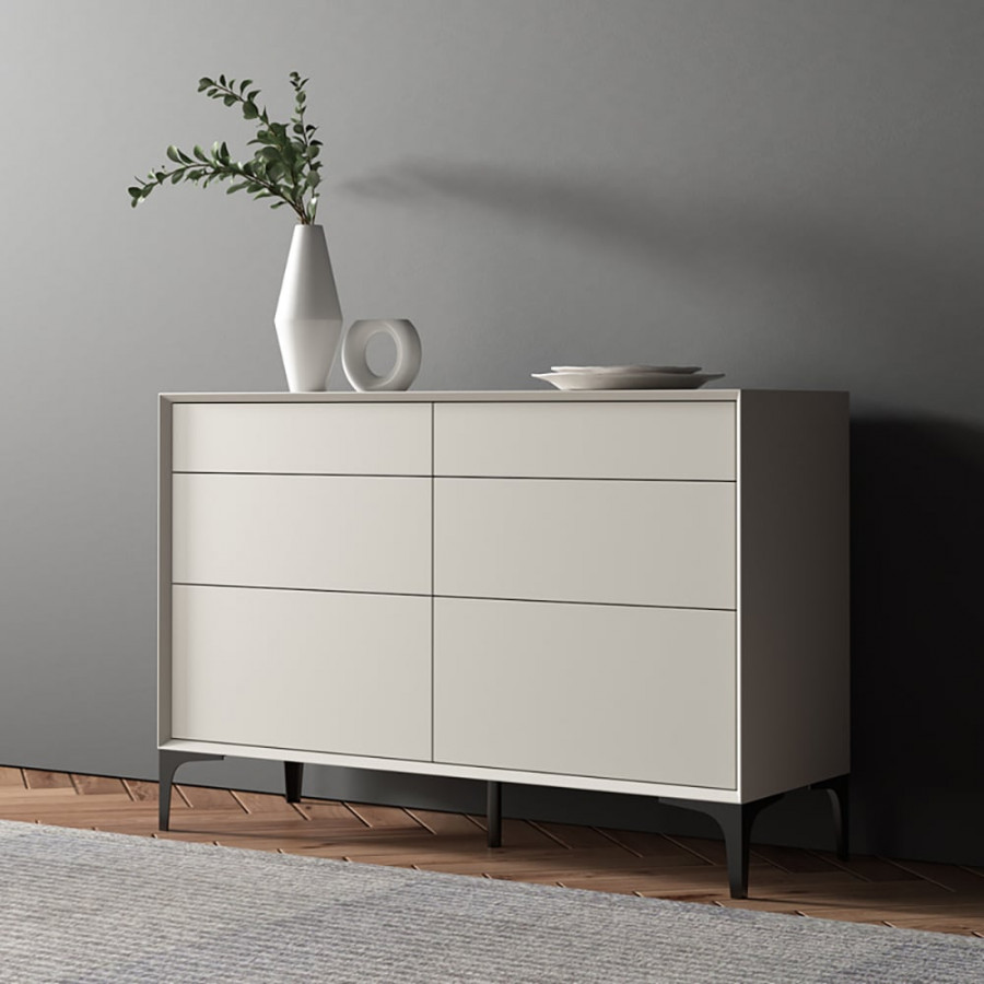 HMR - 47.2" Minimalist Off White Dresser Accent 6-Drawer Cabinet