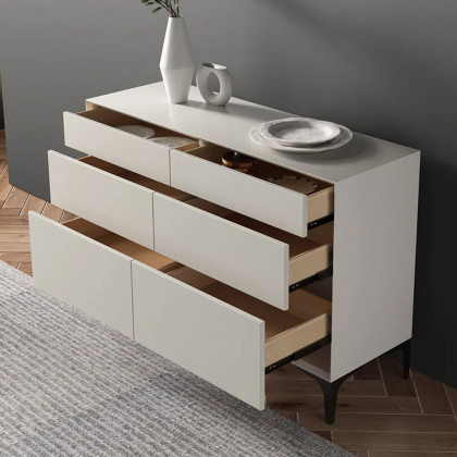 HMR - 47.2" Minimalist Off White Dresser Accent 6-Drawer Cabinet