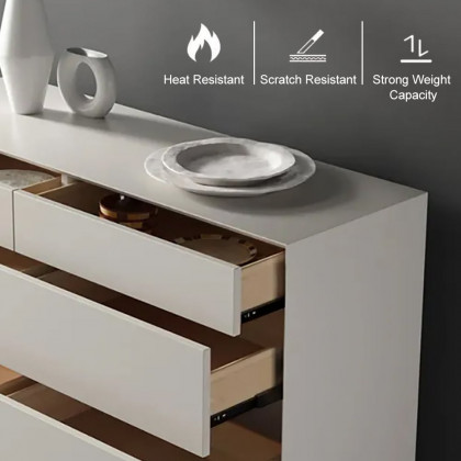 HMR - 47.2" Minimalist Off White Dresser Accent 6-Drawer Cabinet