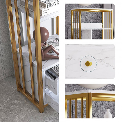 HMR - Modern White Storage Display Cabinet with Shelves & Drawers & Backboard