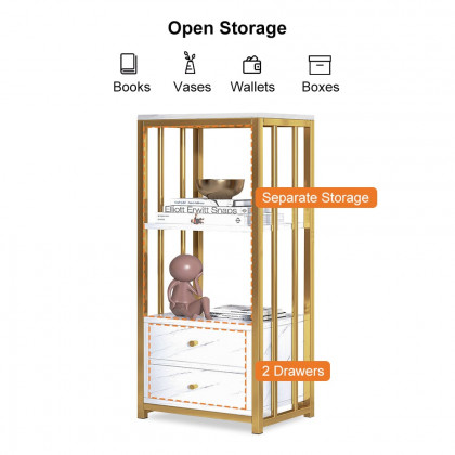 HMR - Modern White Storage Display Cabinet with Shelves & Drawers & Backboard