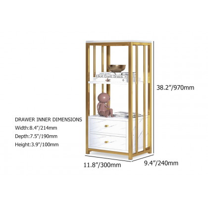 HMR - Modern White Storage Display Cabinet with Shelves & Drawers & Backboard