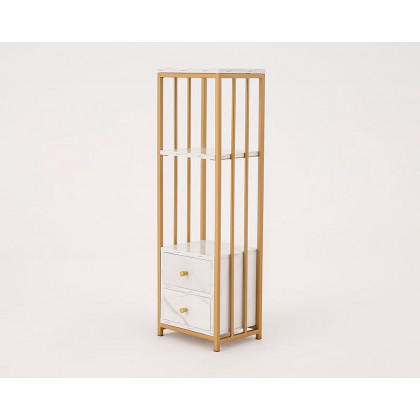 HMR - Modern White Storage Display Cabinet with Shelves & Drawers & Backboard