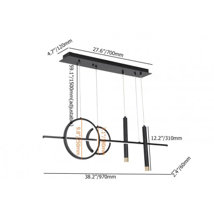 HMR Geometric Kitchen Island Light Metal Pendant Light - Black