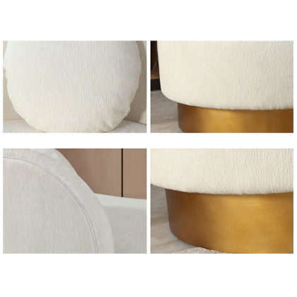 HMR - Modern White & Gold Velvet Curved Sofa for 3 Seaters with Pillows & Stainless Steel Base