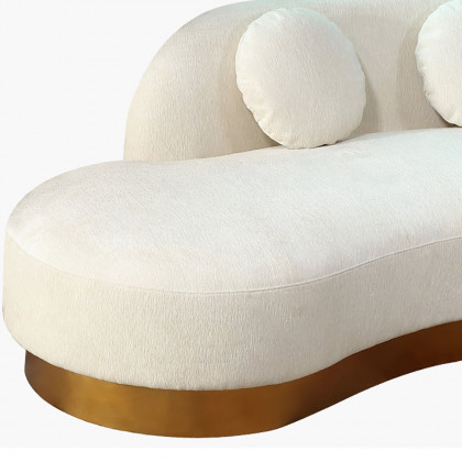 HMR - Modern White & Gold Velvet Curved Sofa for 3 Seaters with Pillows & Stainless Steel Base