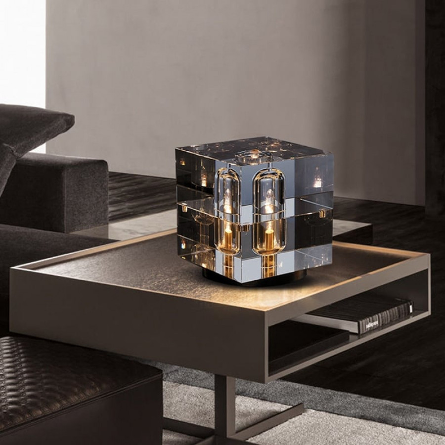 HMR - Postmodern Creative Square Crystal Glass Table Lamp 1 Light On / Off Switch