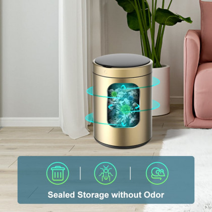HMR - Automatic Touchless Sensor Stainless Steel Gold Trash Can 2.38 Gallon