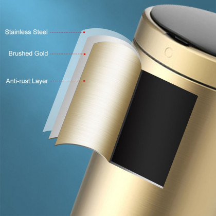 HMR - Automatic Touchless Sensor Stainless Steel Gold Trash Can 2.38 Gallon