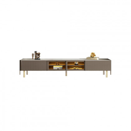 HMR - Rectangular Stone Top TV Stand Console with Storage Glass Sliding Doors