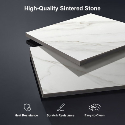 HMR - Rectangular Stone Top TV Stand Console with Storage Glass Sliding Doors