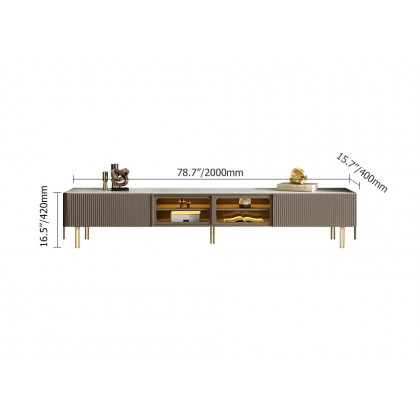 HMR - Rectangular Stone Top TV Stand Console with Storage Glass Sliding Doors