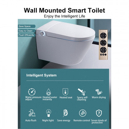 HMR Automatic Wall-Mounted Smart Bidet Toilet with In-Wall Tank - White