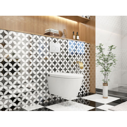 HMR Automatic Wall-Mounted Smart Bidet Toilet with In-Wall Tank - White