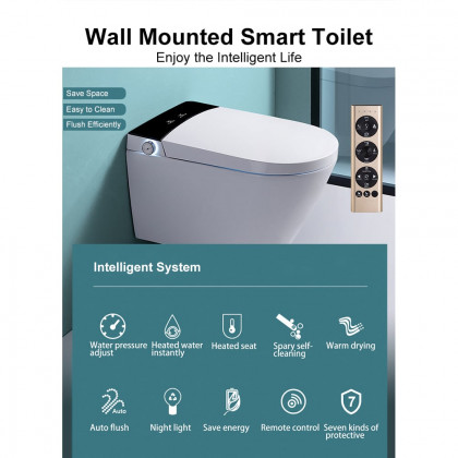 HMR - Automatic Wall-Mounted Smart Bidet Toilet with In-Wall Tank