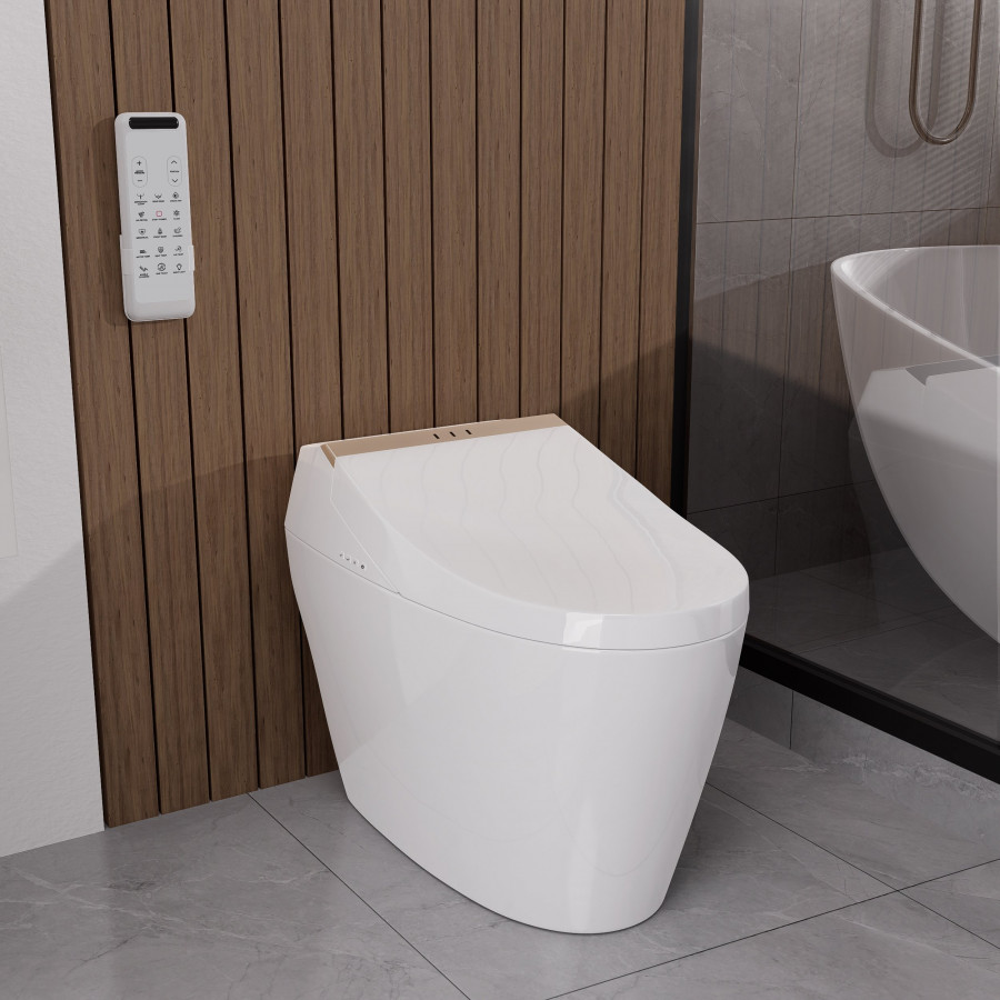 HMR Automatic Smart Bidet Toilet with Deodorizing Function 1.28 GPF - White & Gold