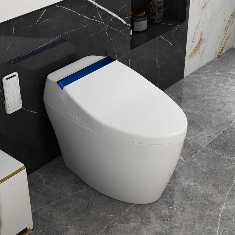 HMR Automatic Smart Bidet Toilet with Deodorizing Function 1.28 GPF - White & Blue