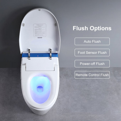HMR Automatic Smart Bidet Toilet with Deodorizing Function 1.28 GPF - White & Blue