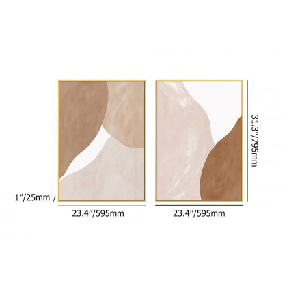 HMR - Japandi Abstract Wall Decor for Living Room Canvas Art Painting with Gold Frame (Set of 2)