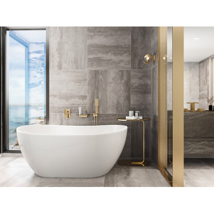 HMR Solid Brass Waterfall Wall-Mounted Bathtub Faucet Tub Filler Single Handle - Brushed Gold